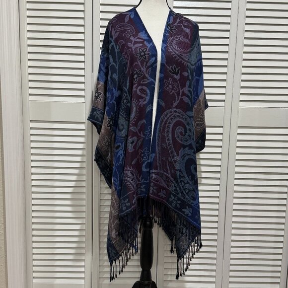 Chico’s Multicolor Floral Shawl/Wrap with‎ Fringe & Arm Openings – One Size - Picture 1 of 7